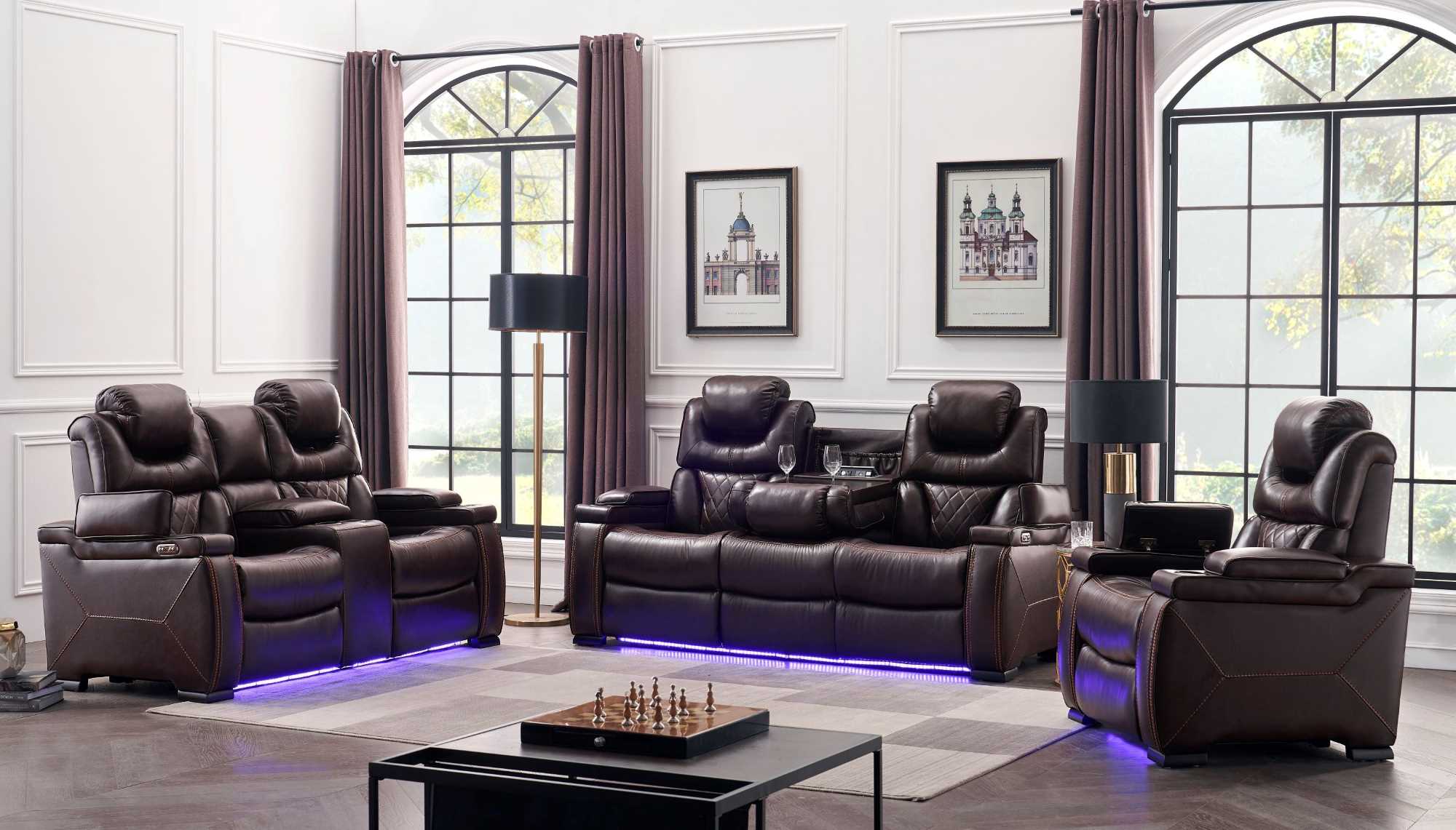 Lexus Power LED Recliner Sofa Set Brown 1665