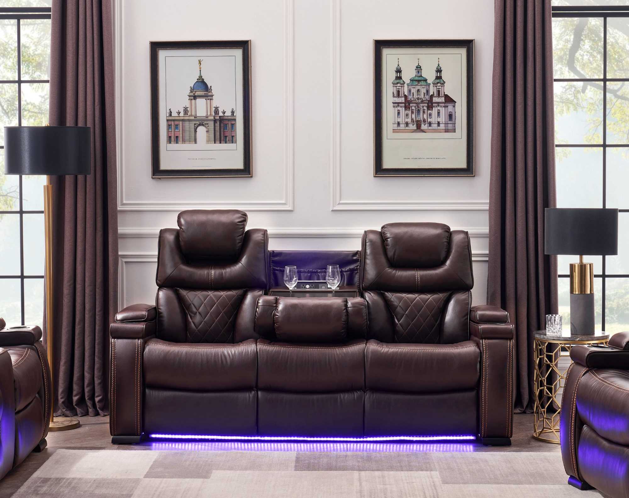 Lexus Power LED Recliner Sofa Brown 1665