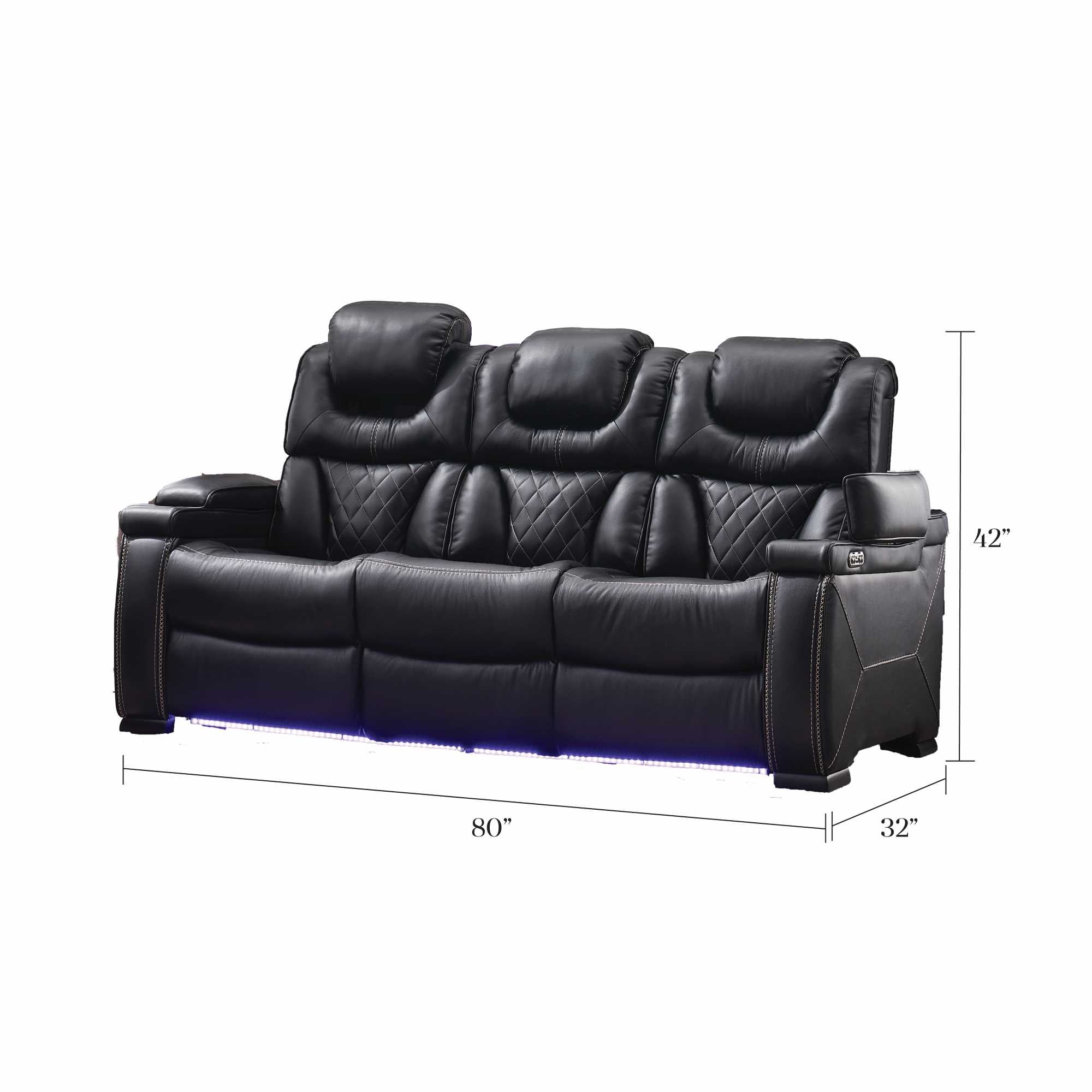 Lexus Power LED Recliner Sofa Set Black 1665