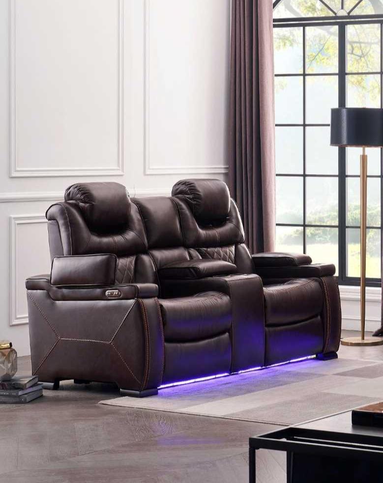 Lexus Power LED Recliner Loveseat Brown 1665