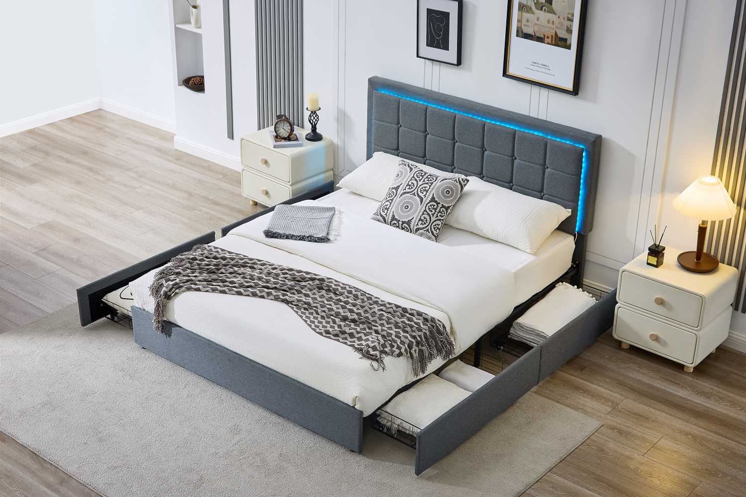 Grey fabric bed
