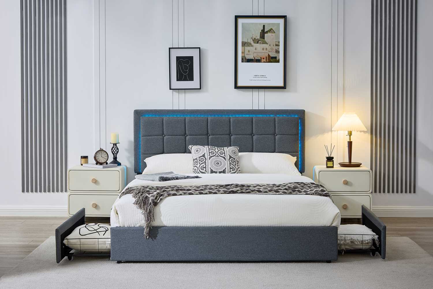 Grey fabric bed