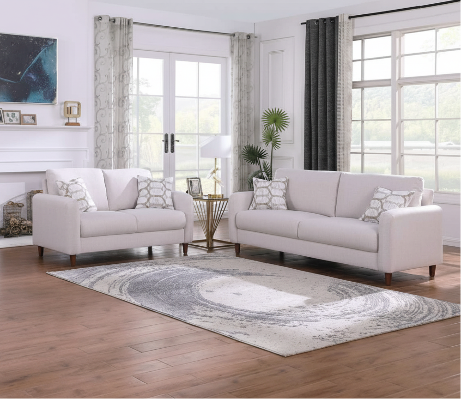 Light Beige Fabric Sofa Set With Accent Pillows 8020