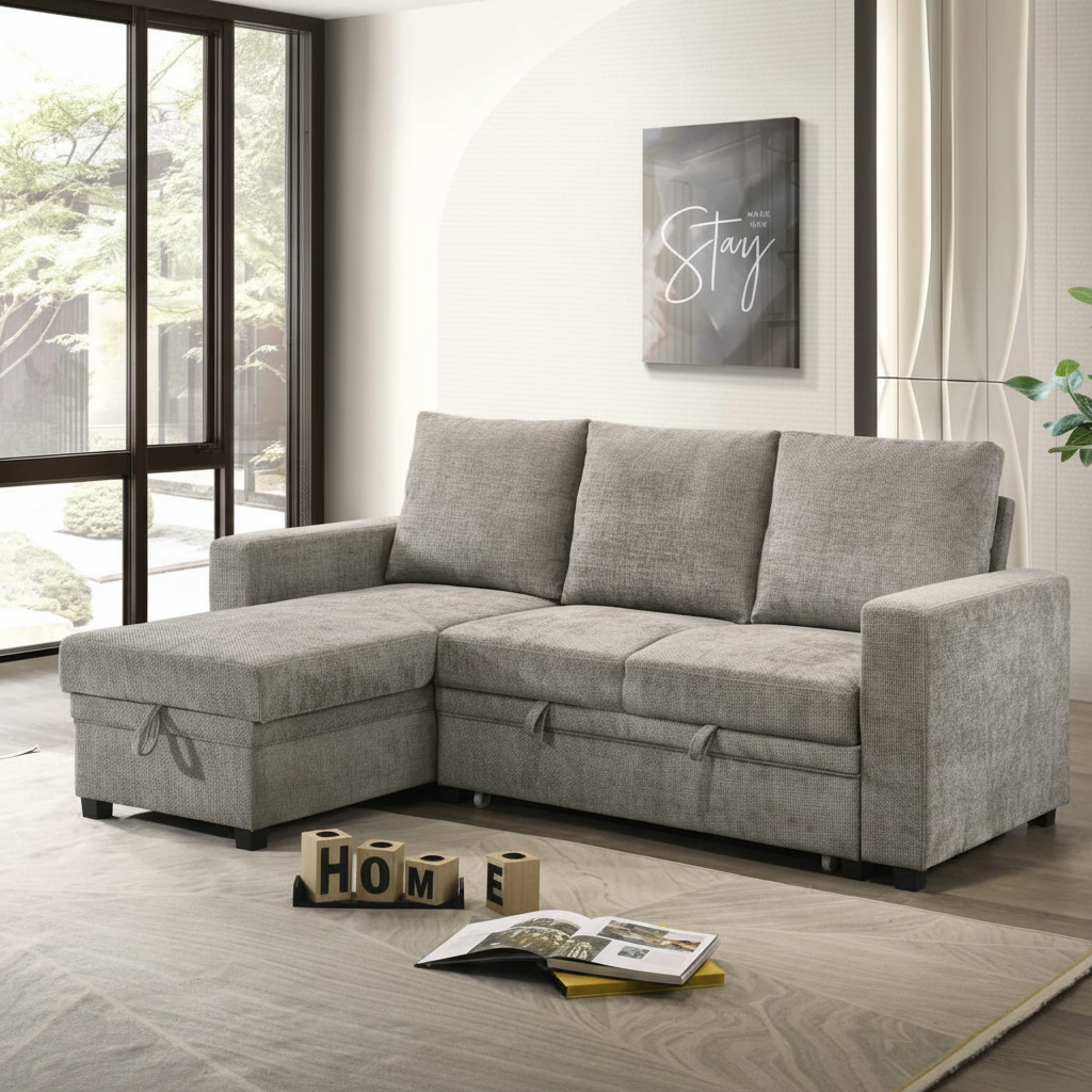 Light Grey Fabric Reversible Sofa Bed 1248