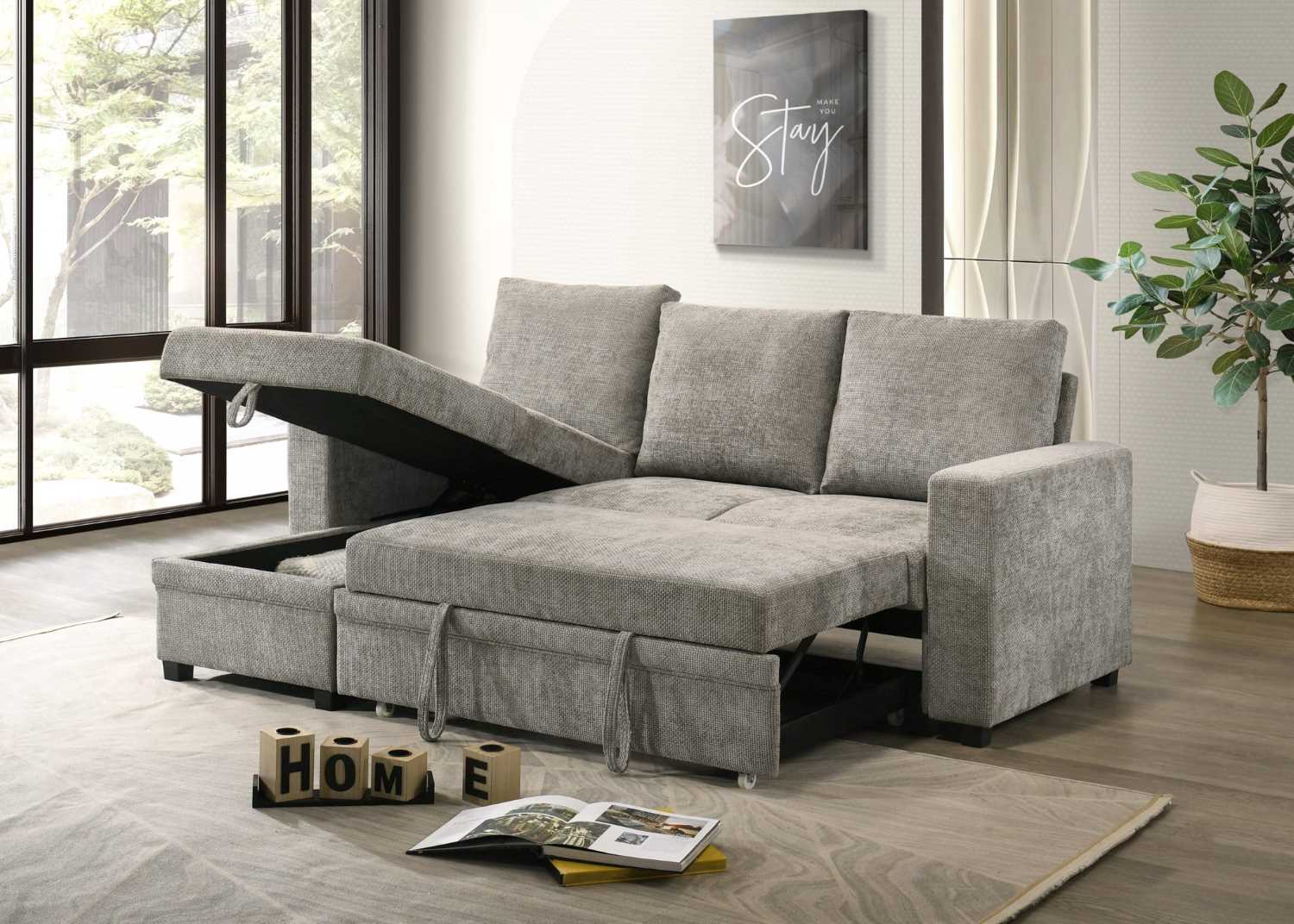 Light Grey Fabric Reversible Sofa Bed 1248