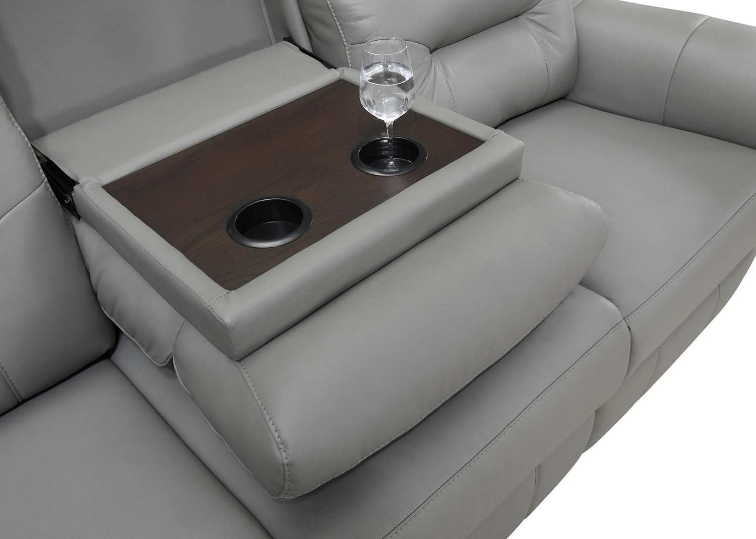 Light Grey Genuine Leather Power Recliner Sofa 8141