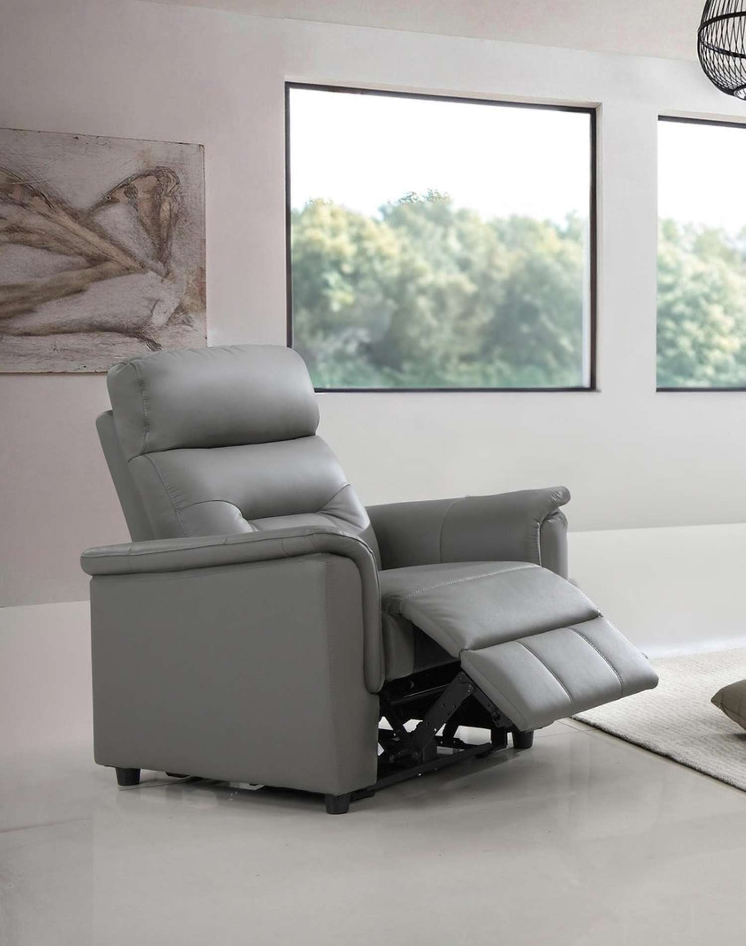 Light Grey Genuine Leather Power Recliner Chair 8141