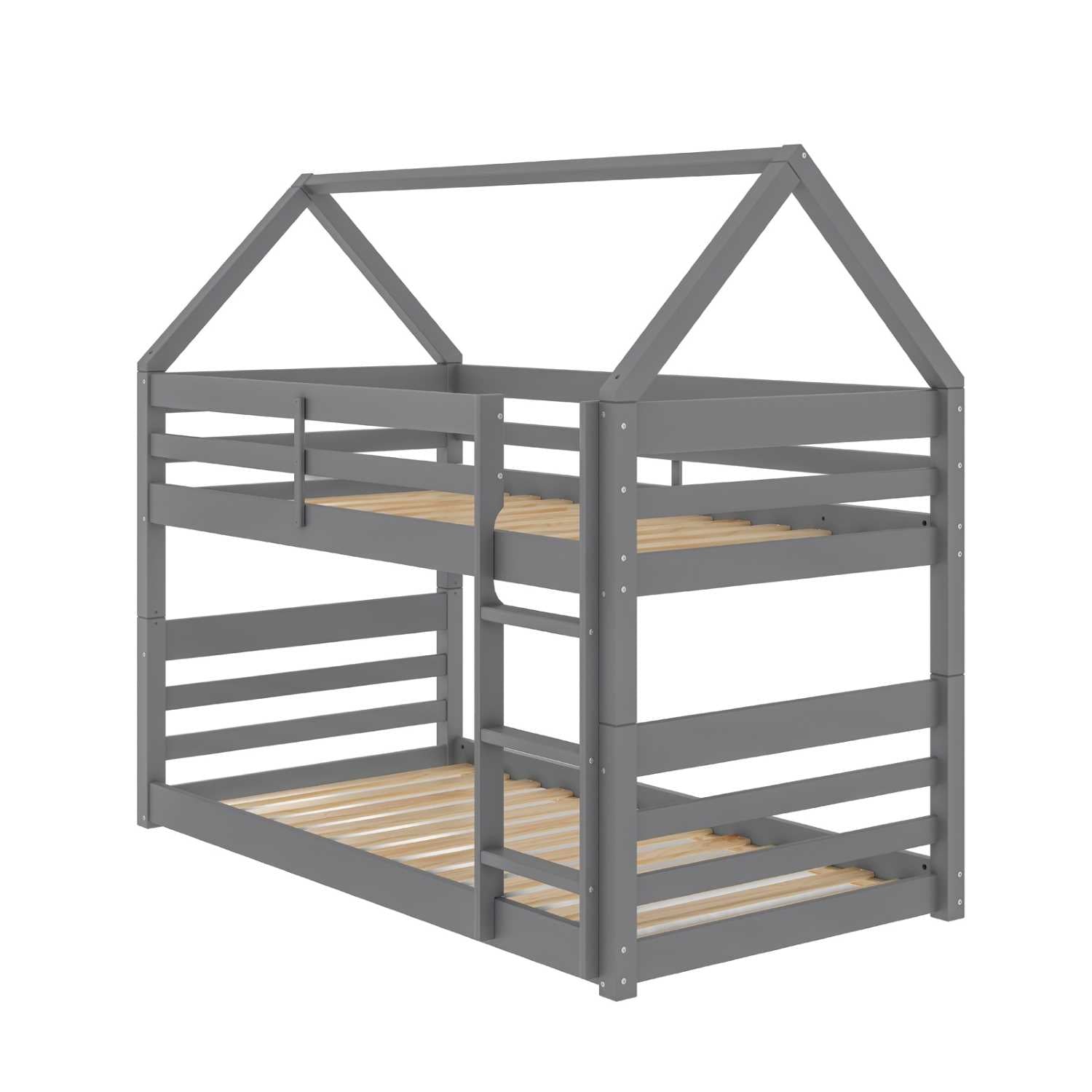 Light Grey Wooden Bloom Single Bunk Bed With Open Roof 2004