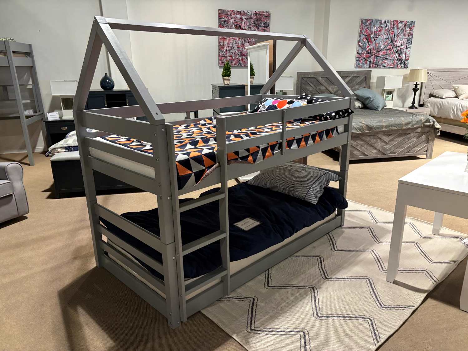 Light Grey Wooden Bloom Single Bunk Bed With Open Roof 2004