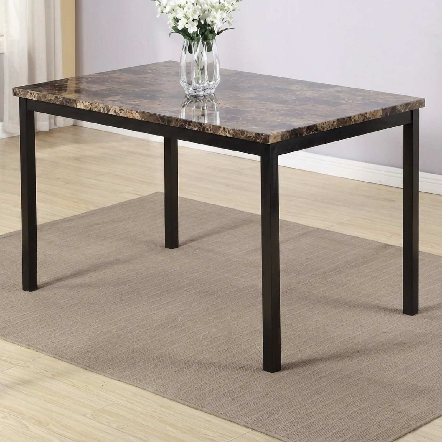 Light Brown Marble Dining Table with Black Metal Legs 1520