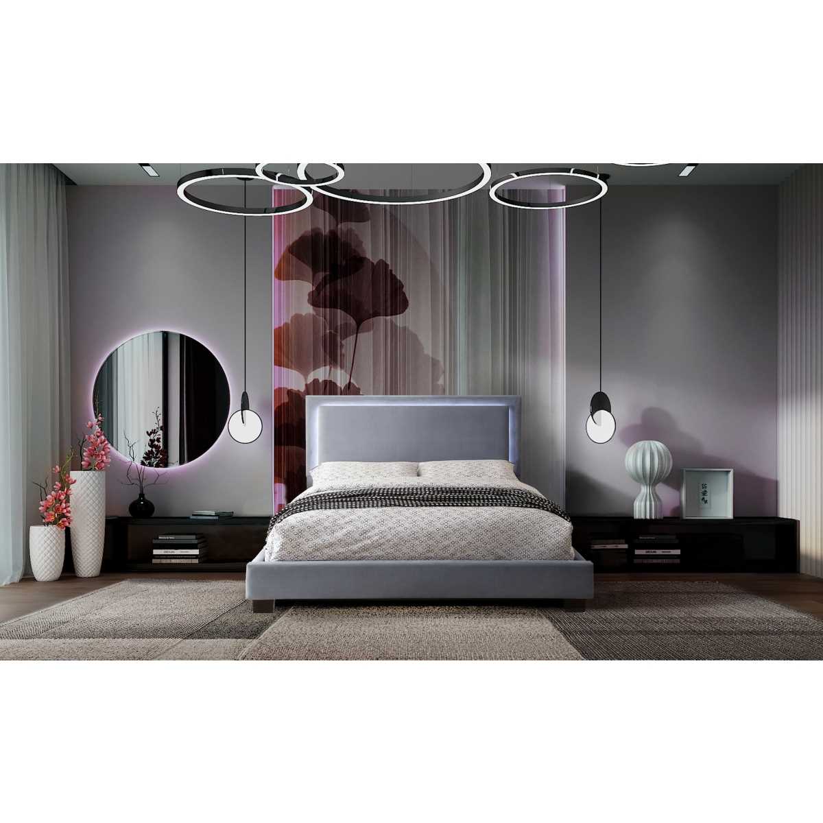 Lumina Upholstered Platform Bed with LED Grey 1991