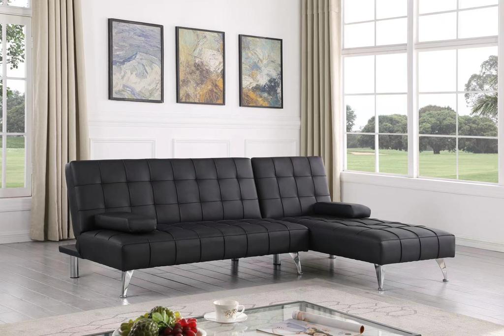 Luna Black PU Reversible Sectional Sofa Bed