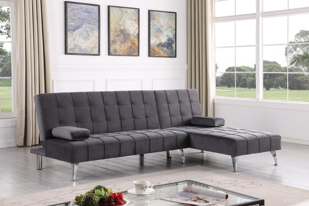 Luna Grey Velvet Reversible Sectional Sofa Bed