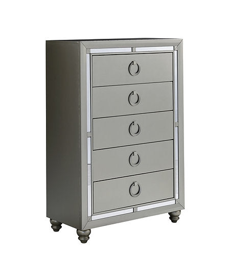 Luna Silver Wooden 5 Drawer Chest