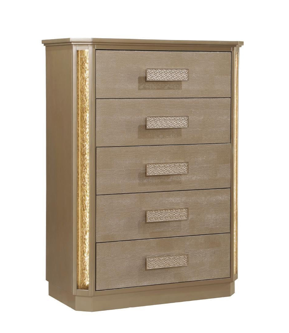 Medusa Gold 5 Drawer Chest With Crushed LED Glass 1641