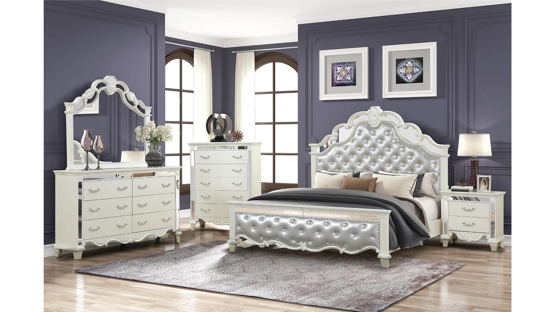Milan 6PC Cream Bedroom Set With PU Headboard And Footboard 1381