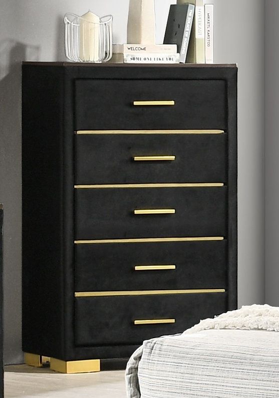 Black Velvet Fabric 5 Drawer Chest IF 100