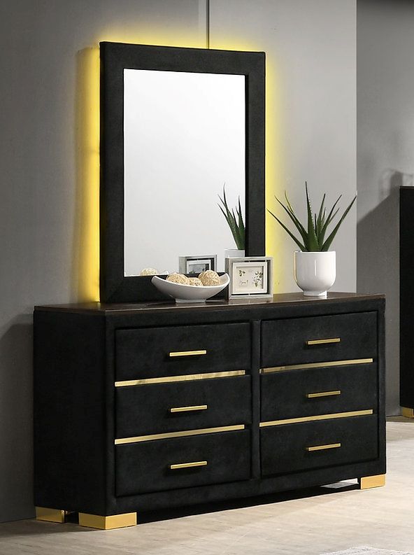 Black Velvet Fabric Dresser & Mirror IF-100