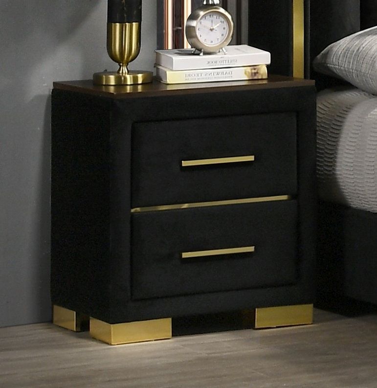Black Velvet Fabric 2 Drawer Night Stand IF-100