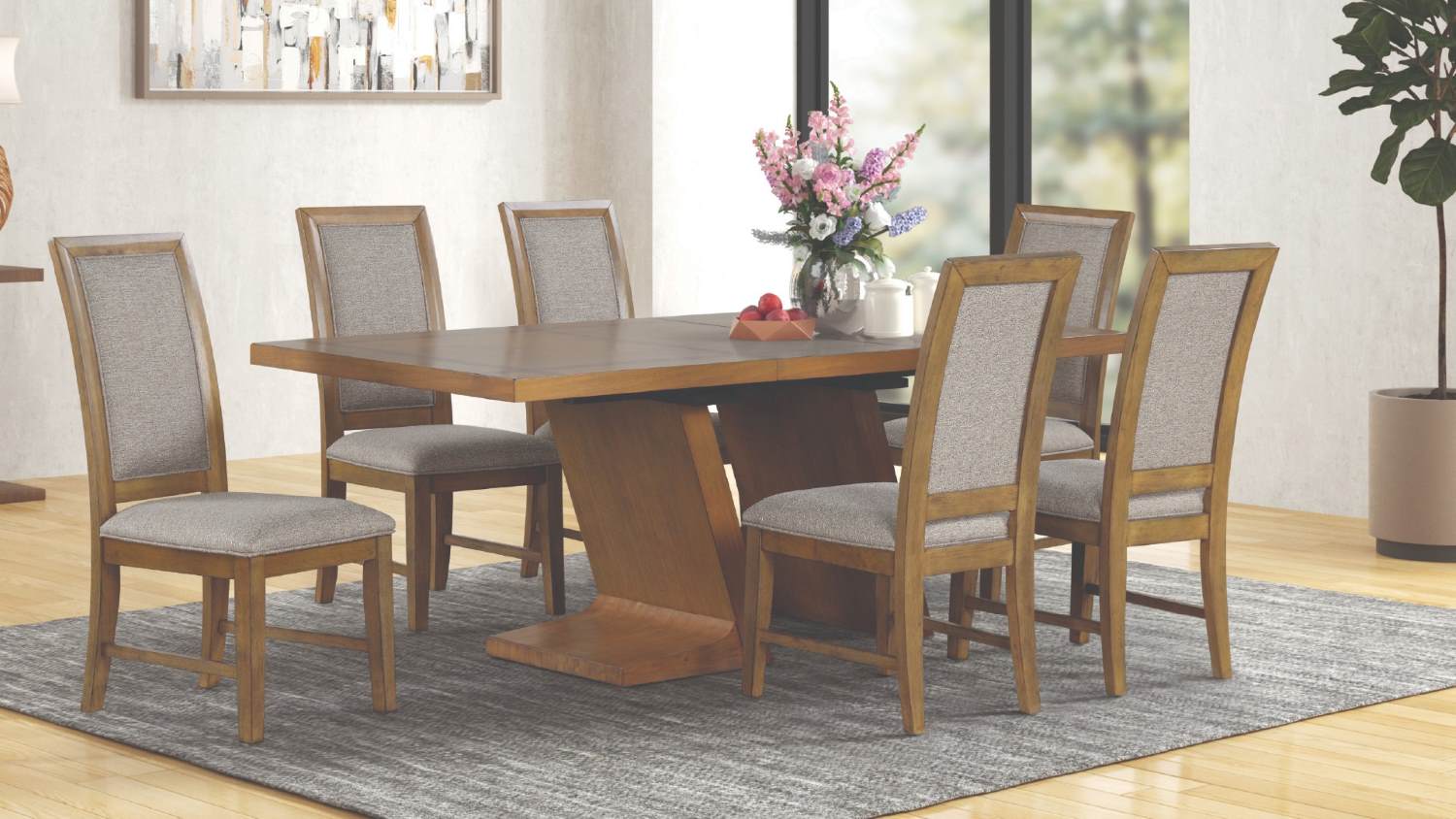 Mae Modern Pedestal Dining Table with Upholstered High-Back Chairs 1820