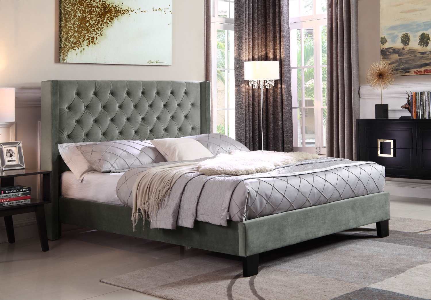 Magnum Tufted Grey Platform Bed 7007