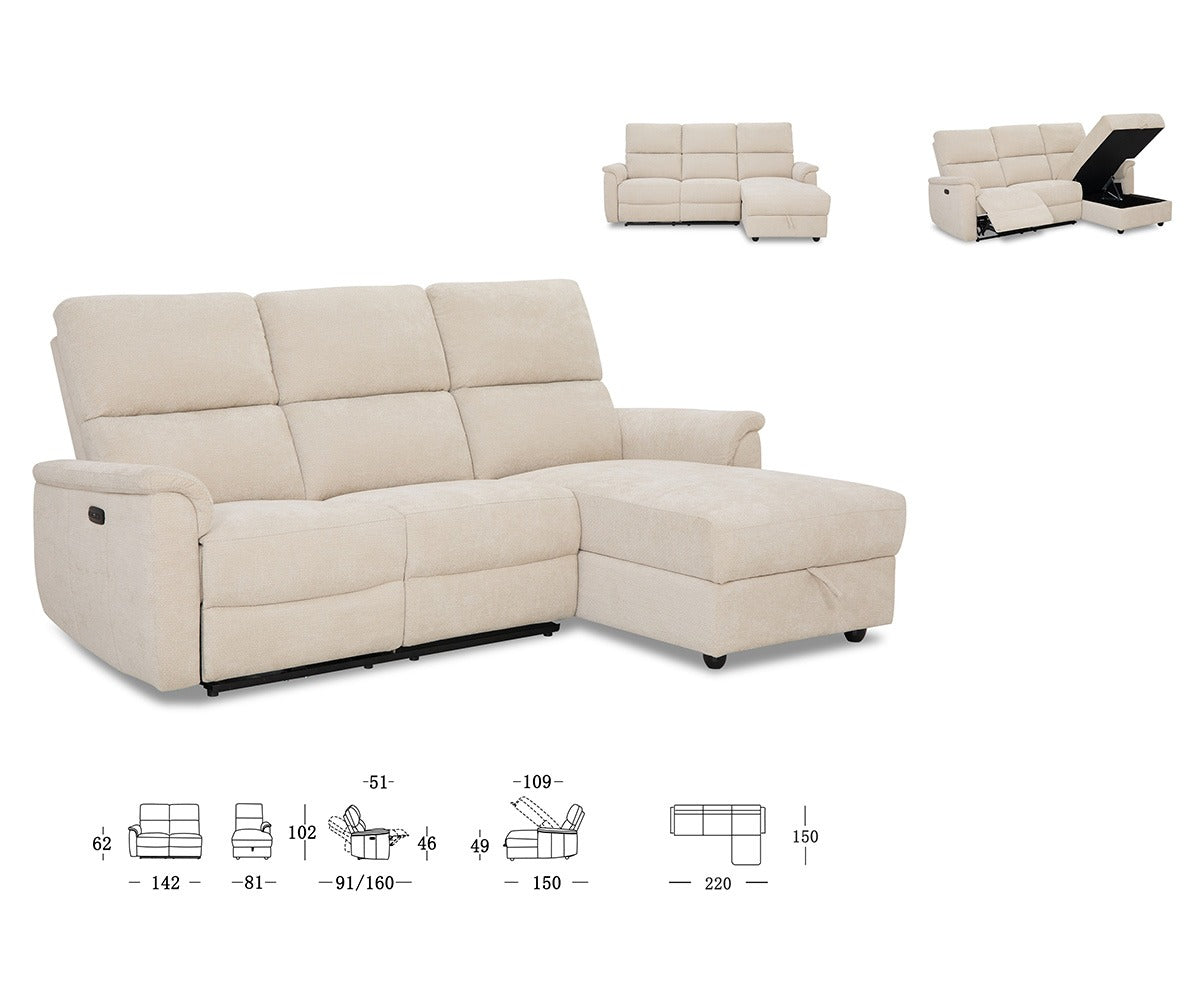 Manoa Power Recliner Sectional with Storage Chaise 60777