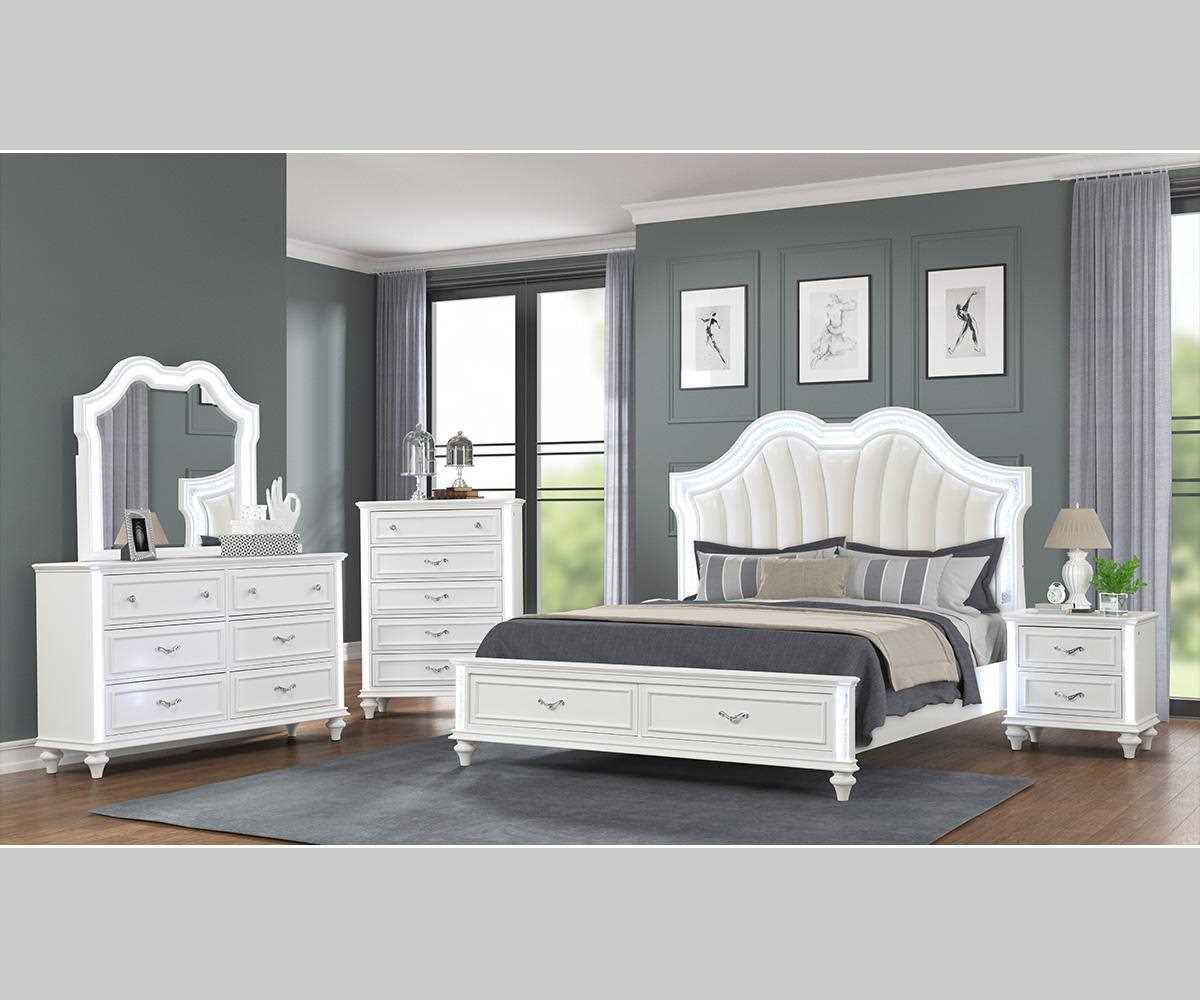 Marigold Solid Wood Bed With LED Light White 2316