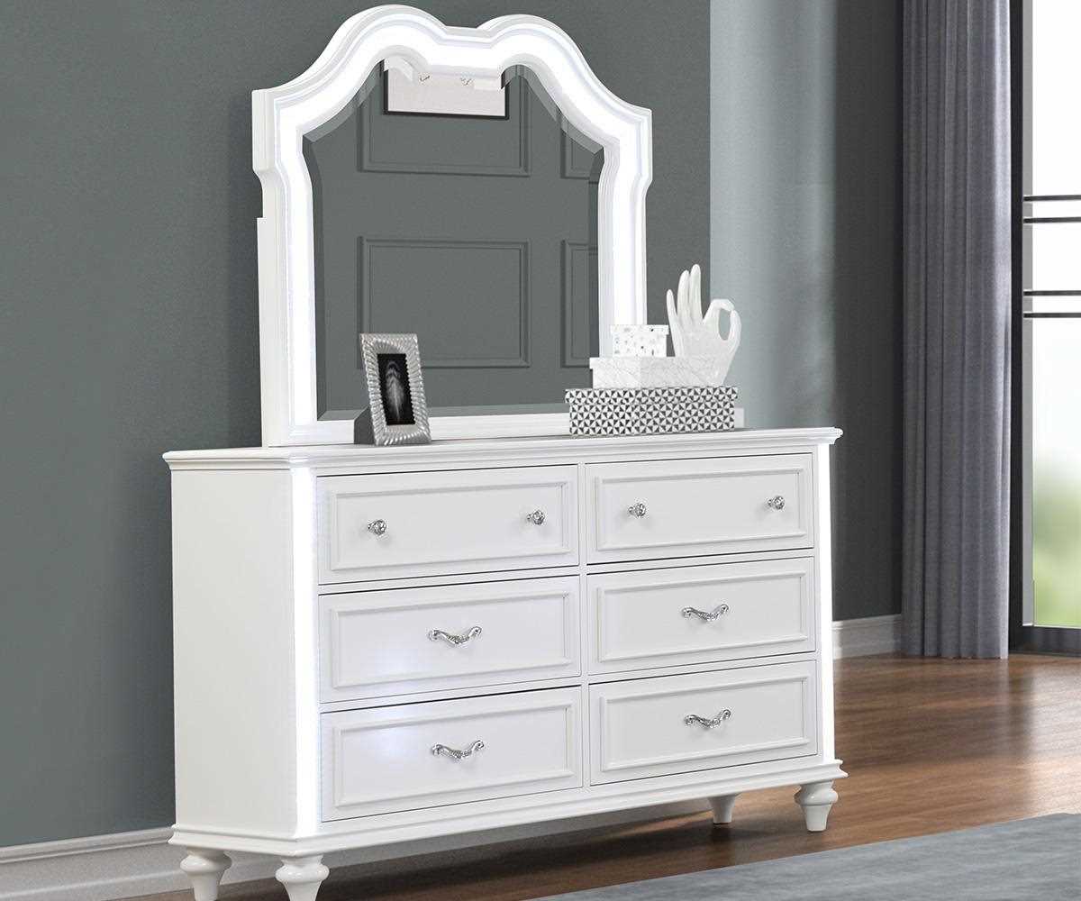 Marigold Solid Wood 6 Drawer Dresser & Mirror White 2316