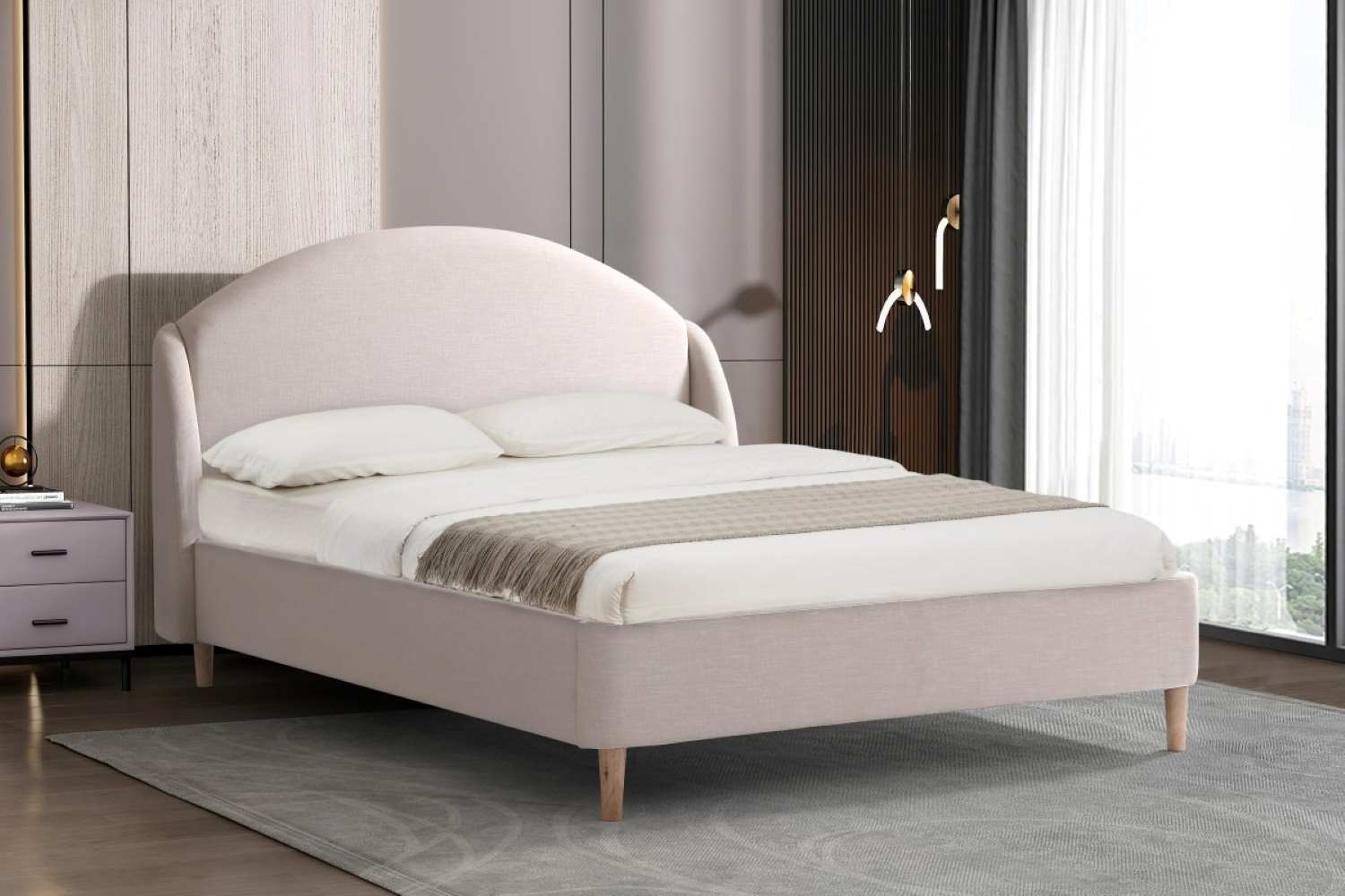 Mason Beige Fabric Platform Bed with Curved Wings 23101 / 23103