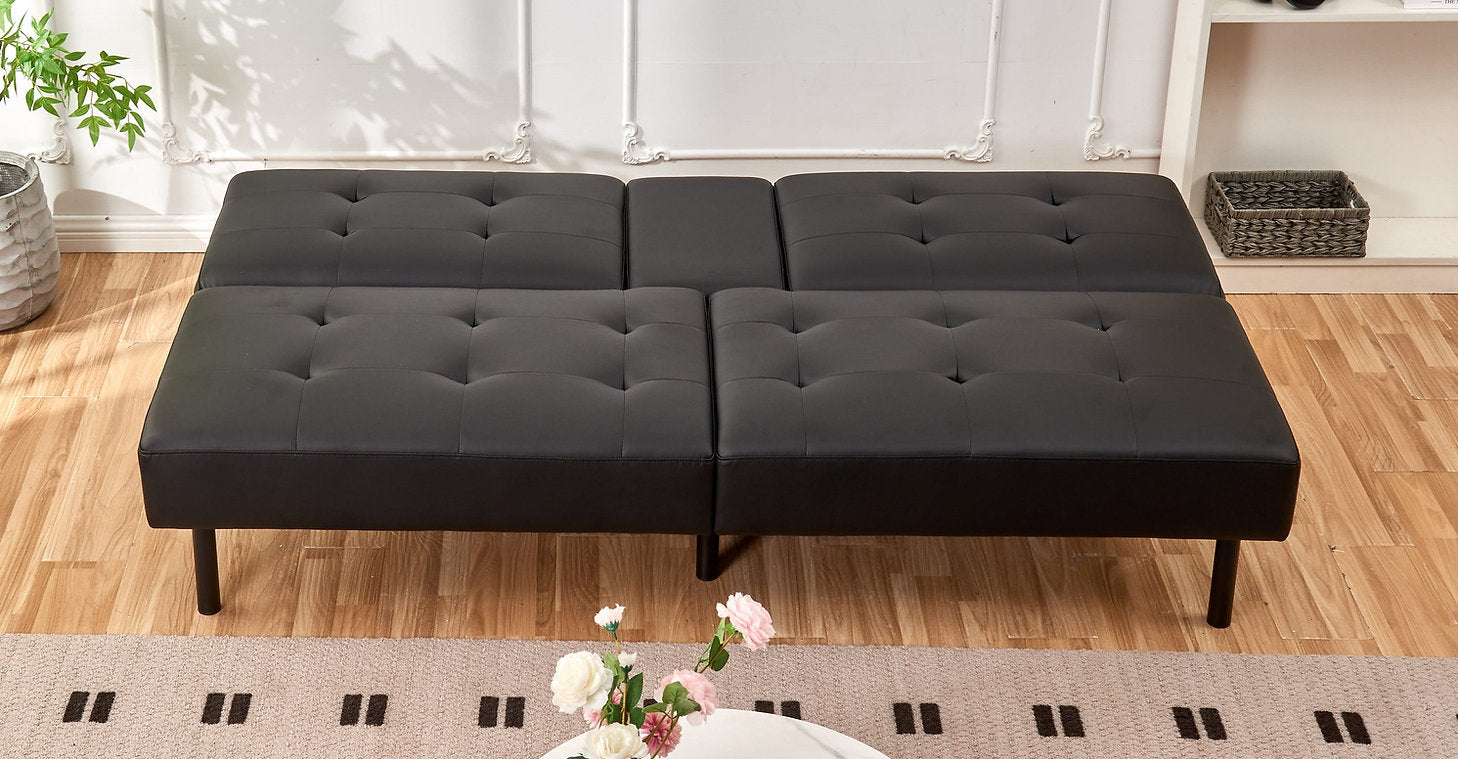 Memory Foam Black PU Klik Klak Sofa Bed With Drop-Down Tray And 2 Cupholders 8091(Discontinued)