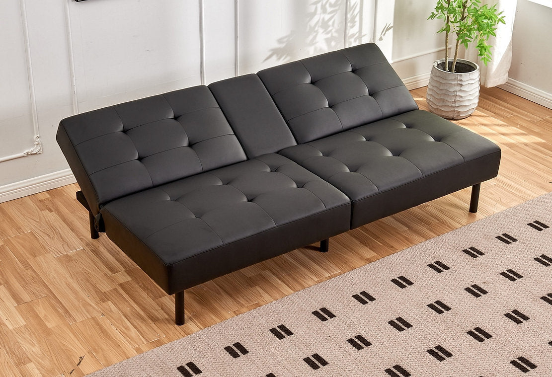 Memory Foam Black PU Klik Klak Sofa Bed With Drop-Down Tray And 2 Cupholders 8091(Discontinued)