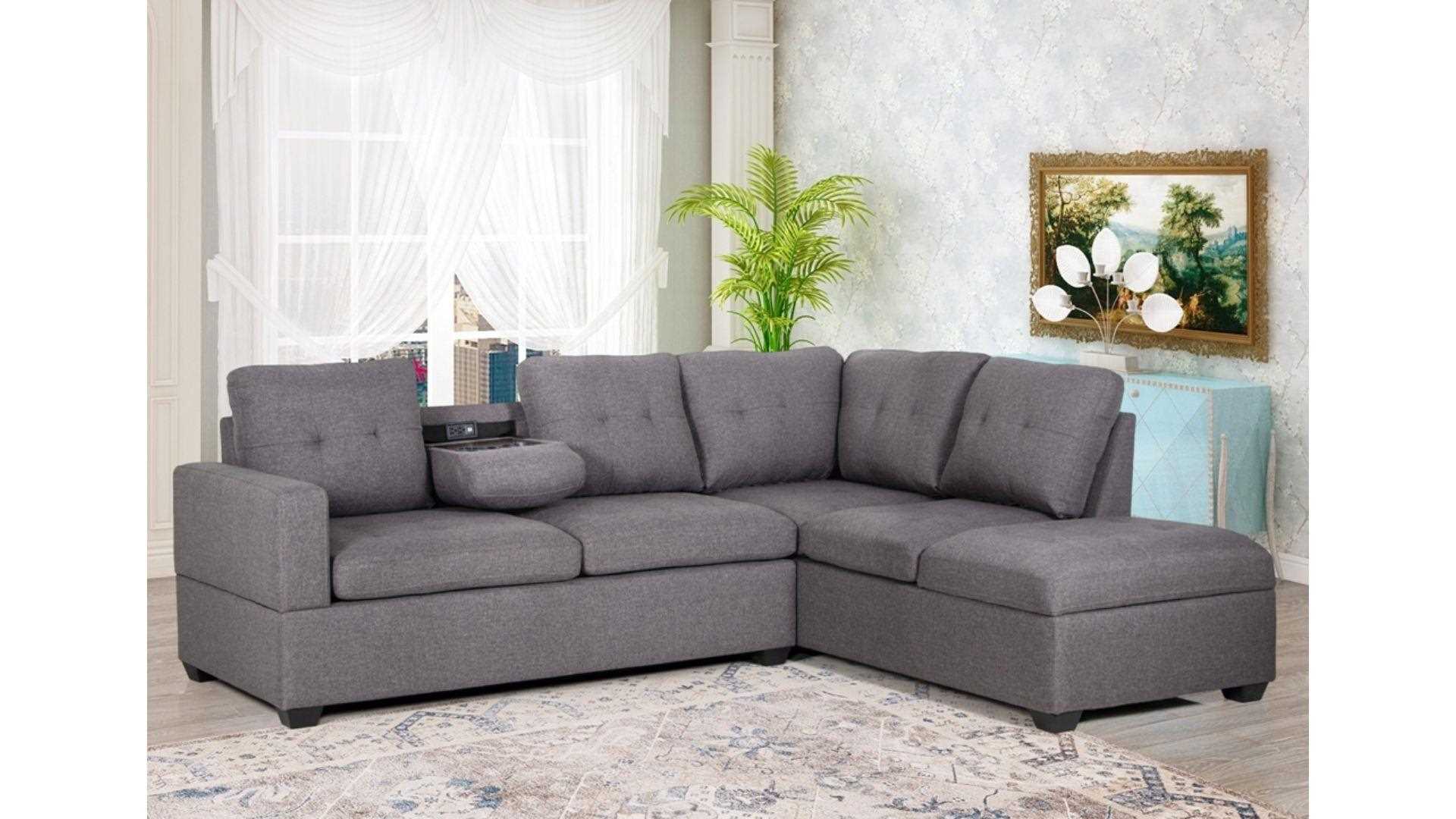 Mia Fabric Reversible Sectional Sofa Grey 3745