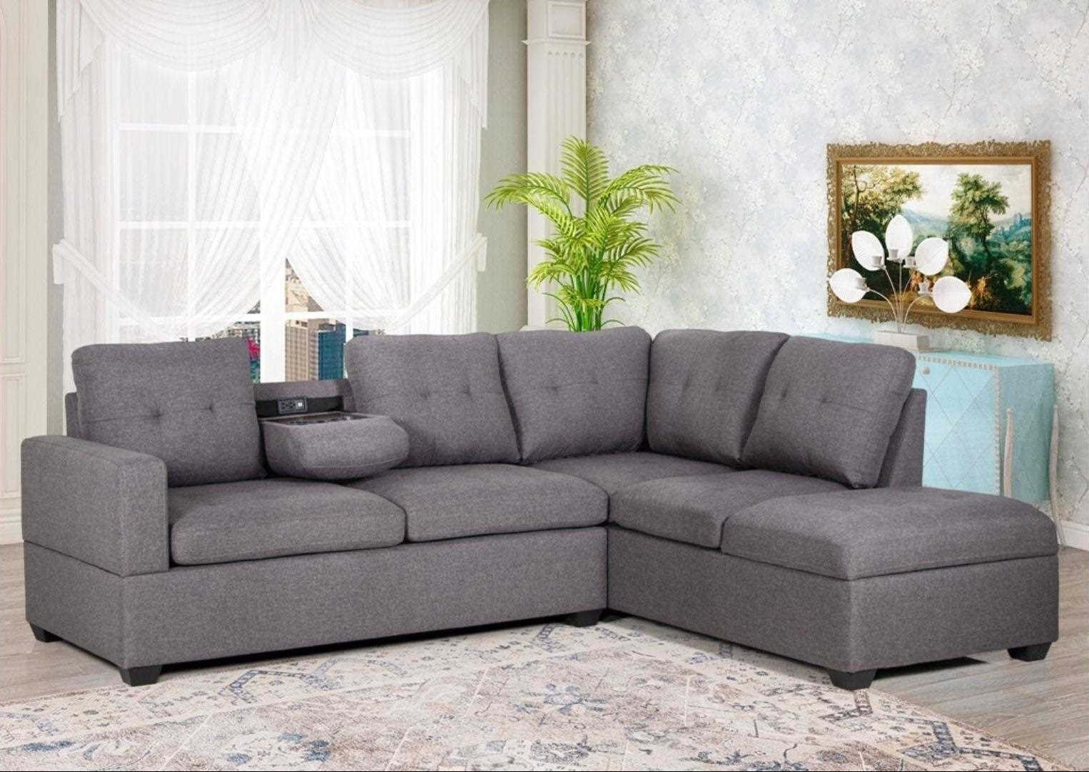 Mia Fabric Reversible Sectional Sofa Grey 3745