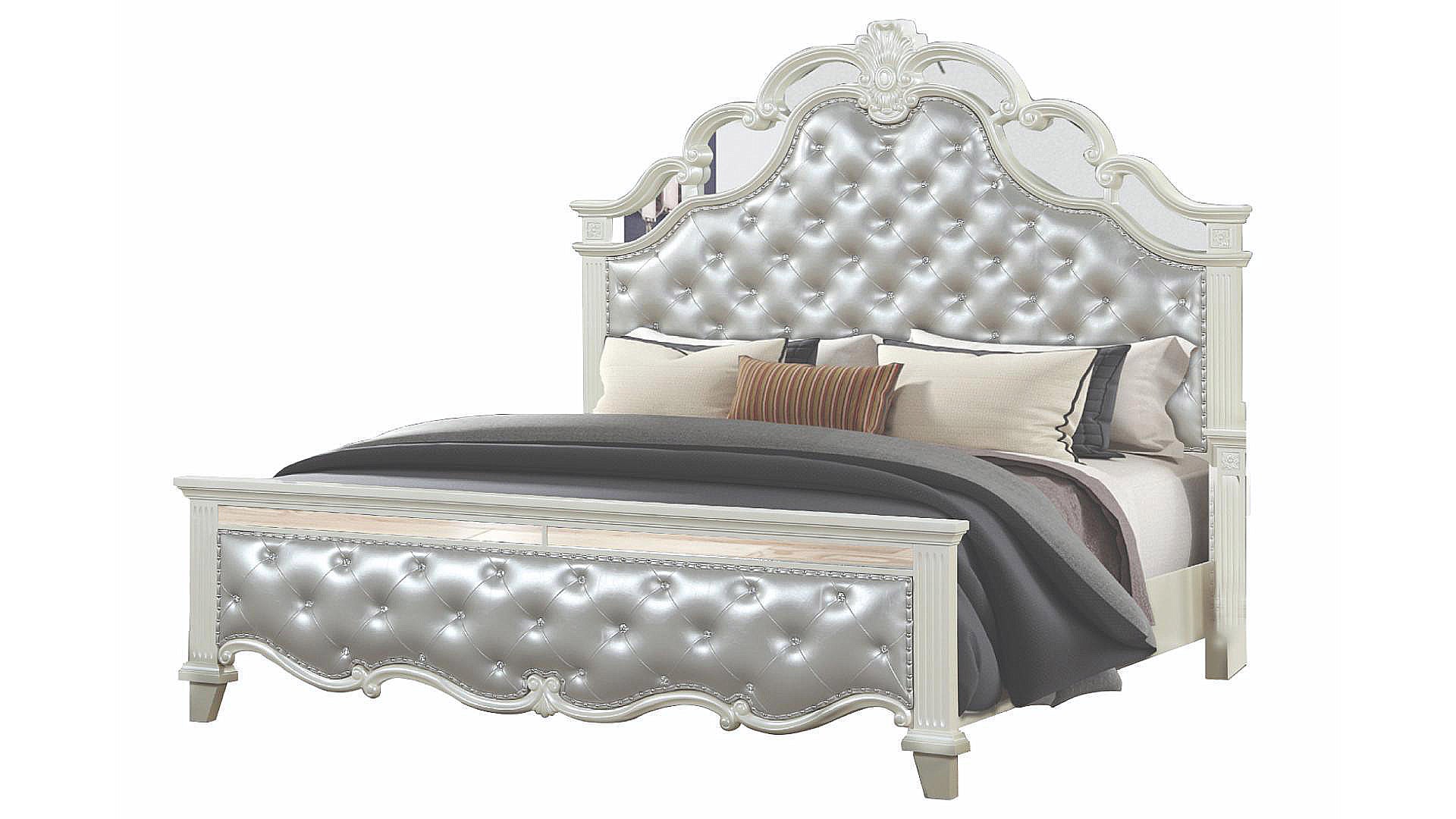 Milan 6PC Cream Bedroom Set With PU Headboard And Footboard 1381