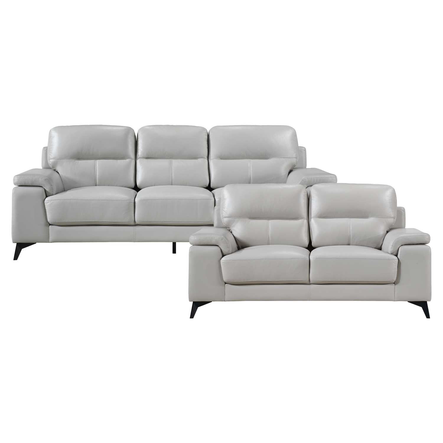 Mischa Top Grain Leather 2 PC Sofa Set Silver Grey 9514