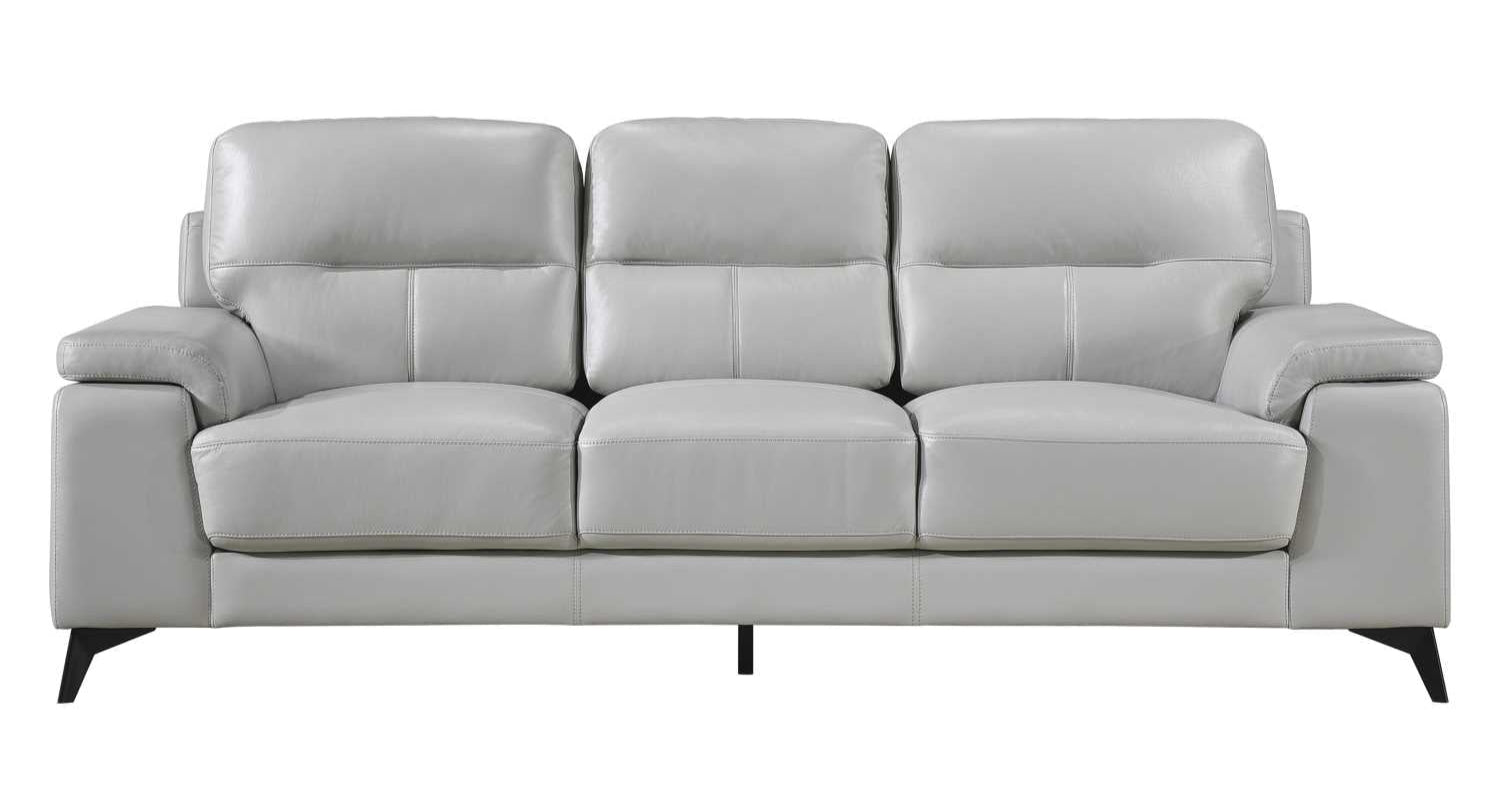 Mischa Top Grain Leather 2 PC Sofa Set Silver Grey 9514