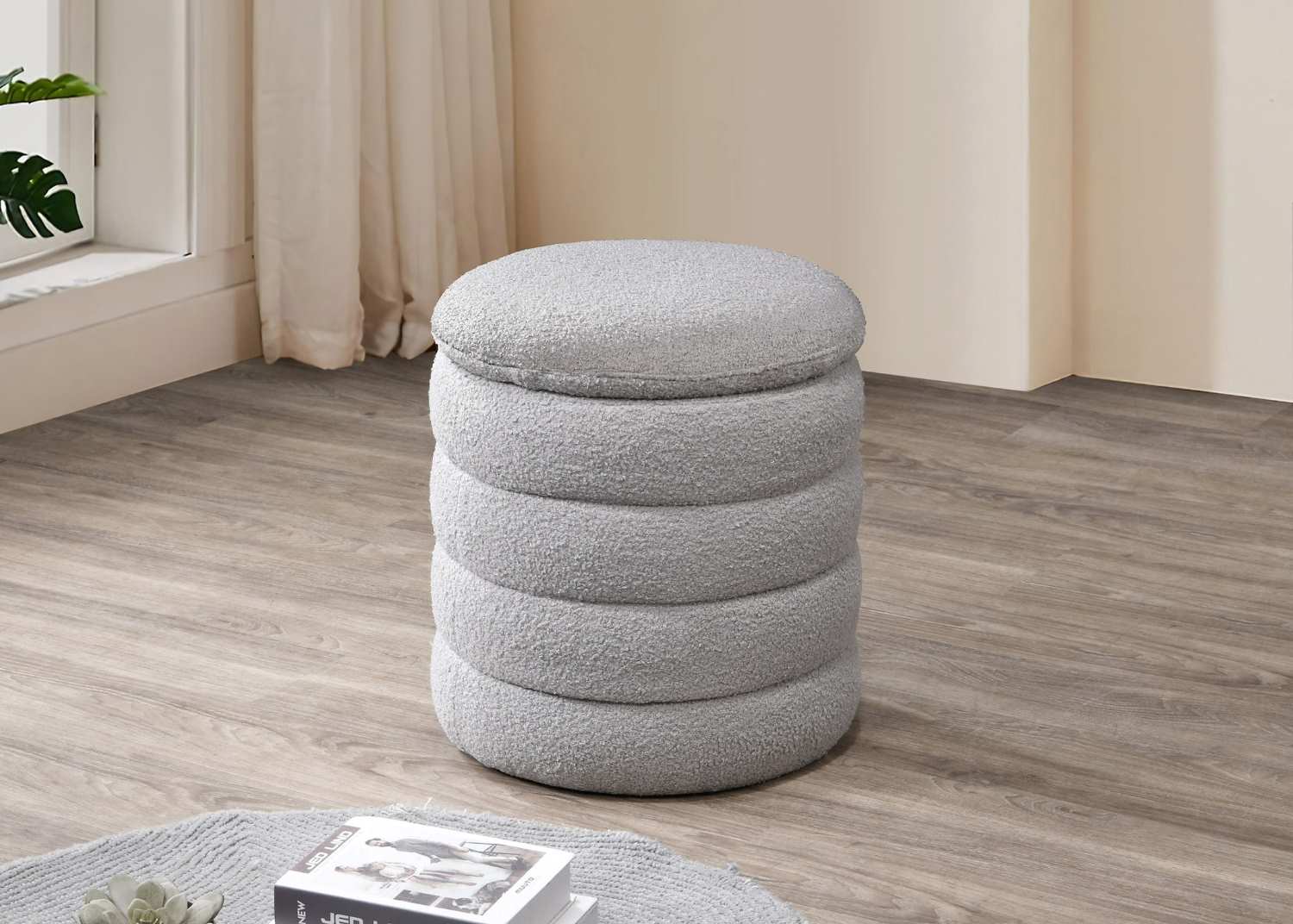 Modern Round Storage Ottoman Grey 6241