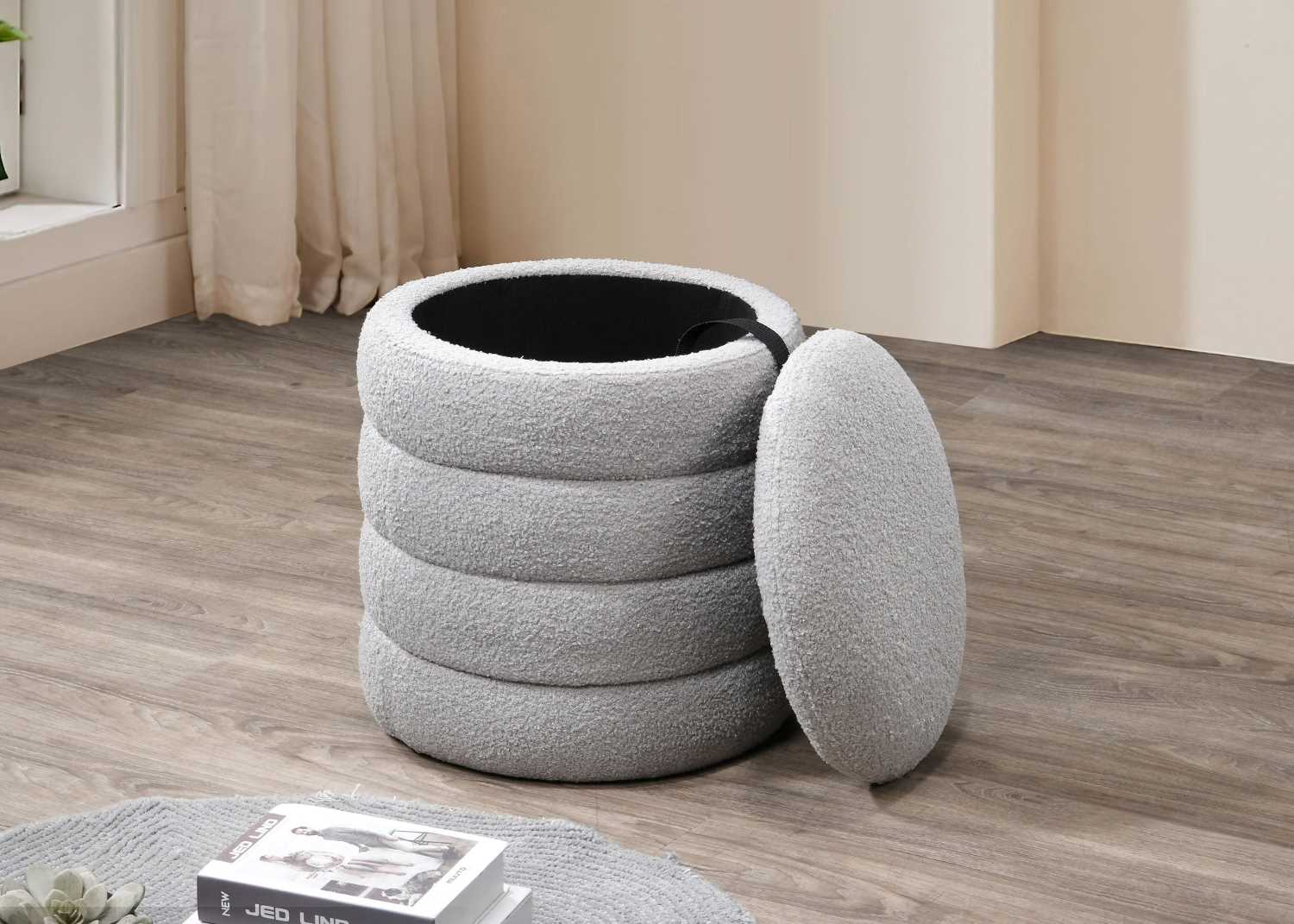 Modern Round Storage Ottoman Grey 6241