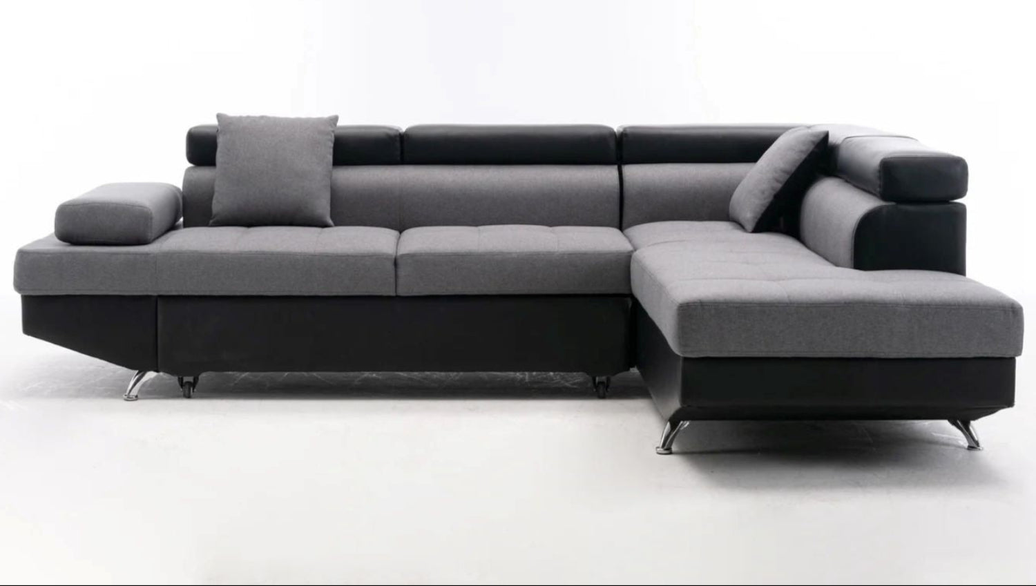 Modern Two-Tone Sectional Sofa Bed with Adjustable Headrests and Storage 1899