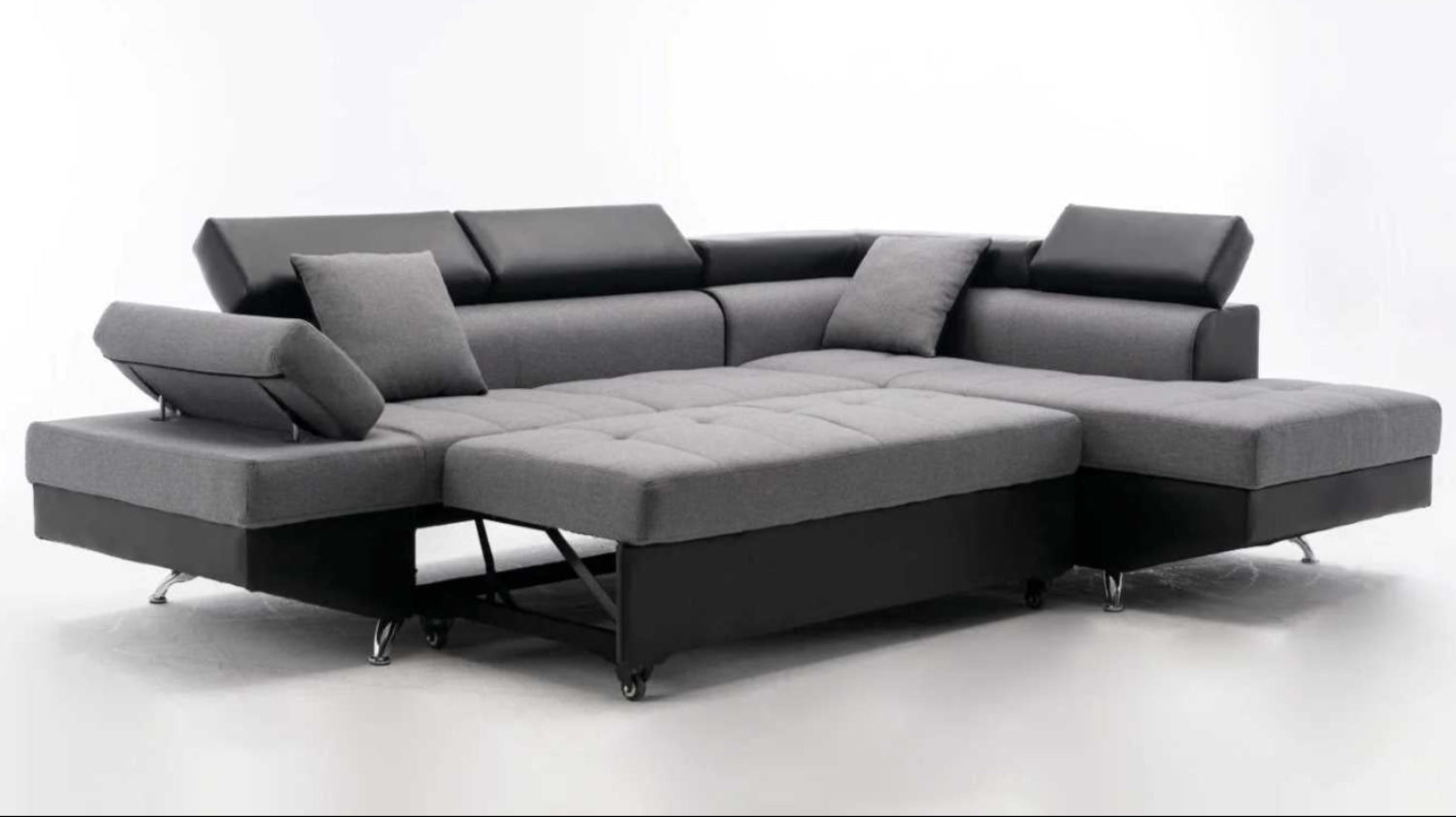 Modern Two-Tone Sectional Sofa Bed with Adjustable Headrests and Storage 1899