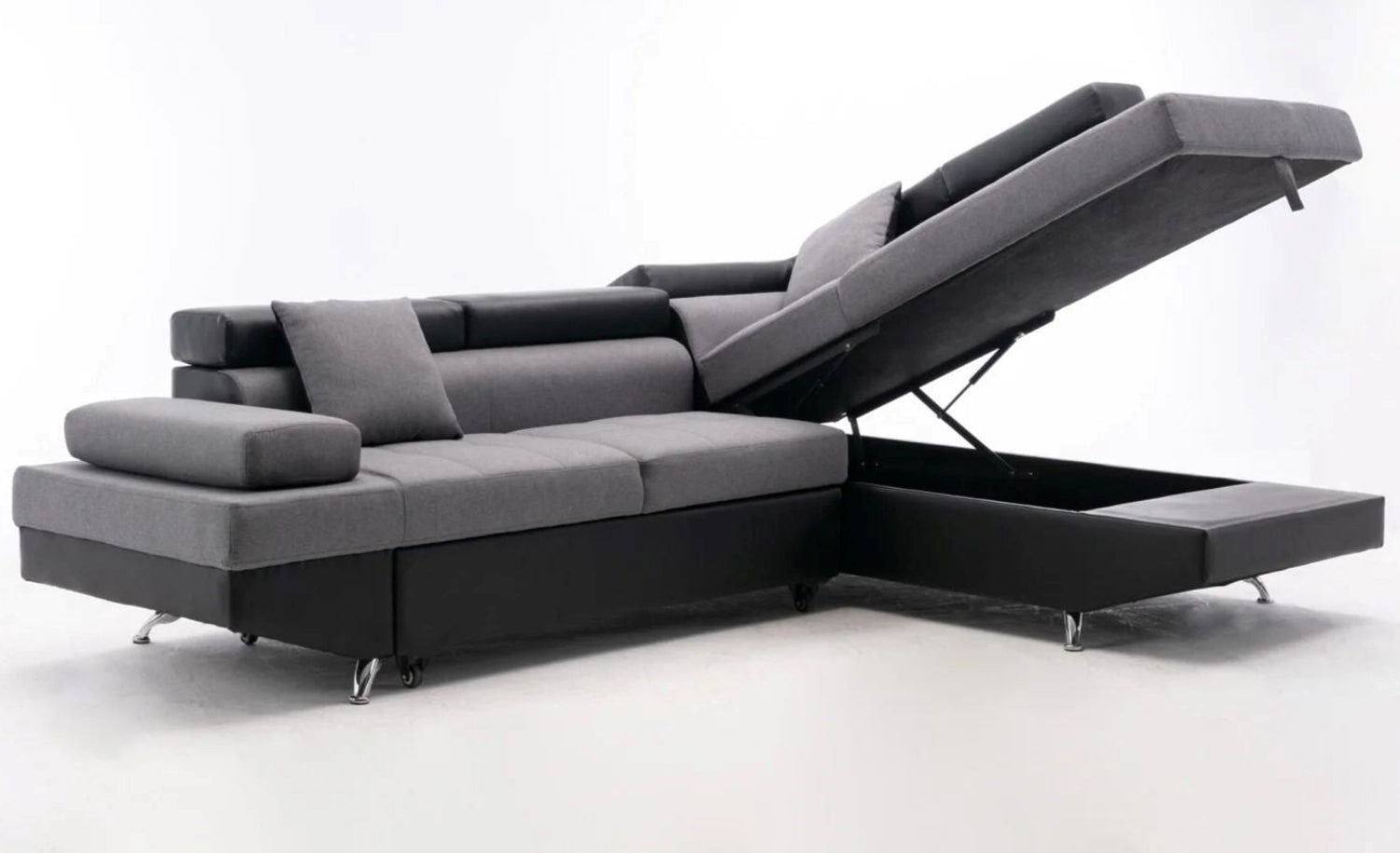 Modern Two-Tone Sectional Sofa Bed with Adjustable Headrests and Storage 1899