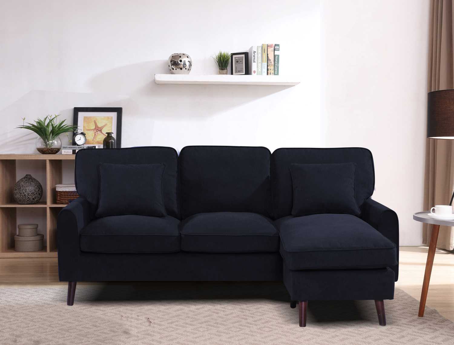 Mona Black Velvet Reversible Sectional Sofa