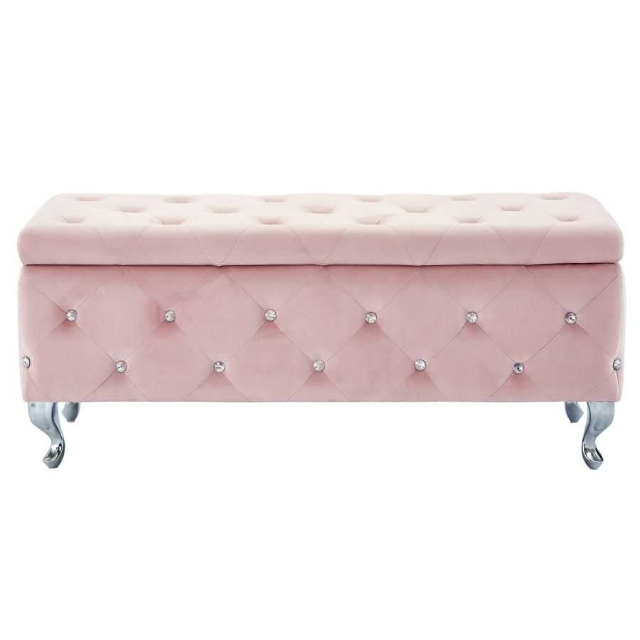 Monique Rectangular Storage Ottoman in Blush Pink and Chrome 402-130BSH