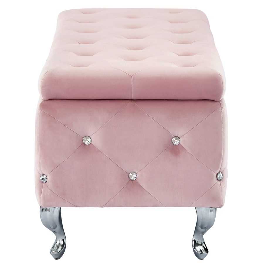 Monique Rectangular Storage Ottoman in Blush Pink and Chrome 402-130BSH