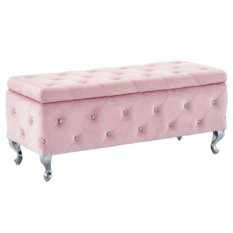 Monique Rectangular Storage Ottoman in Blush Pink and Chrome 402-130BSH