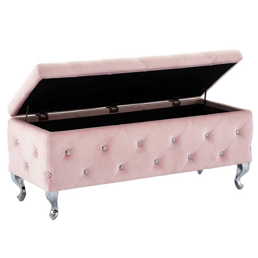 Monique Rectangular Storage Ottoman in Blush Pink and Chrome 402-130BSH