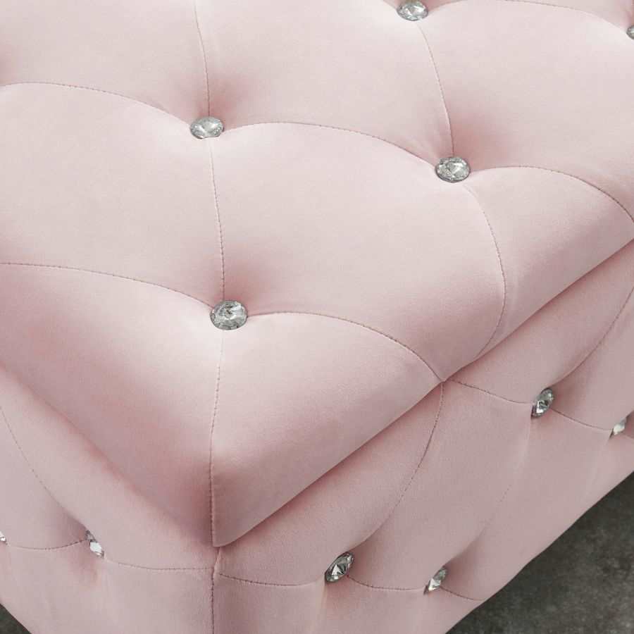 Monique Rectangular Storage Ottoman in Blush Pink and Chrome 402-130BSH