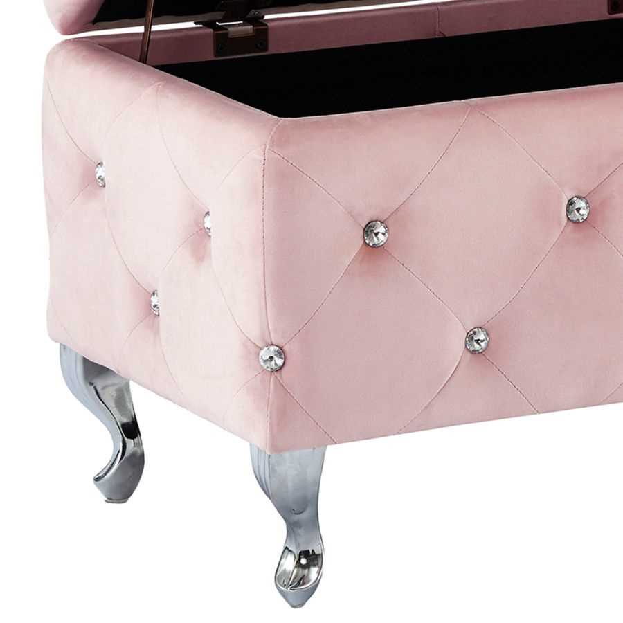 Monique Rectangular Storage Ottoman in Blush Pink and Chrome 402-130BSH