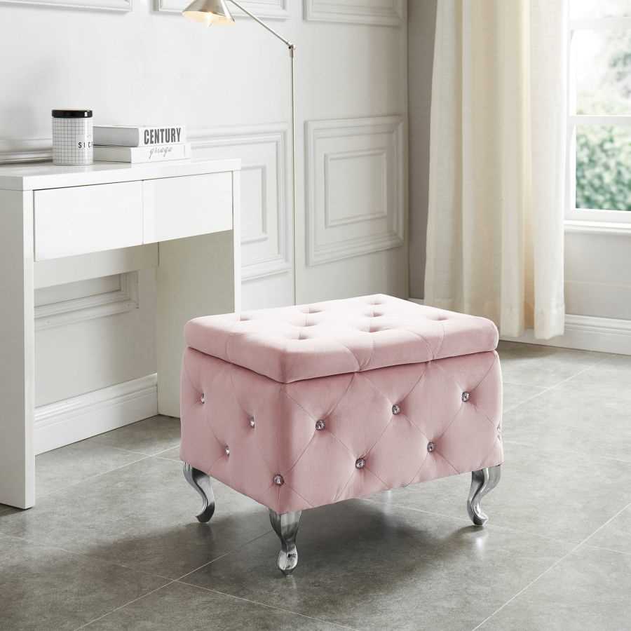 Monique Square Storage Ottoman in Blush Pink 402-130SM-BSH