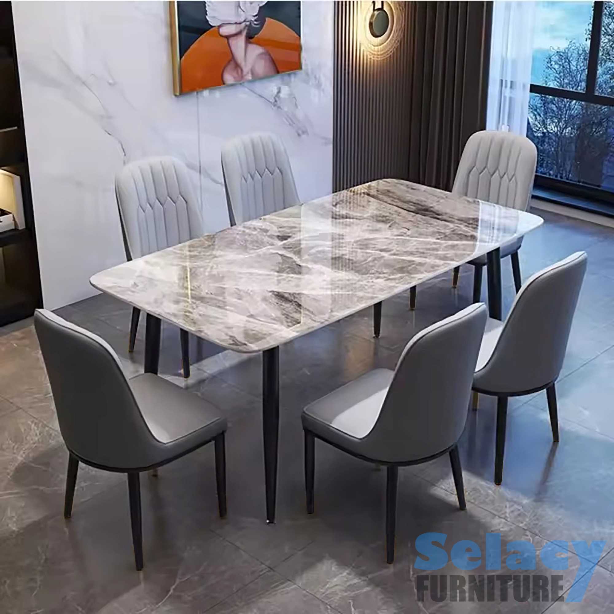 Montero Sintered Stone Grey Dining Table With 6 Chairs